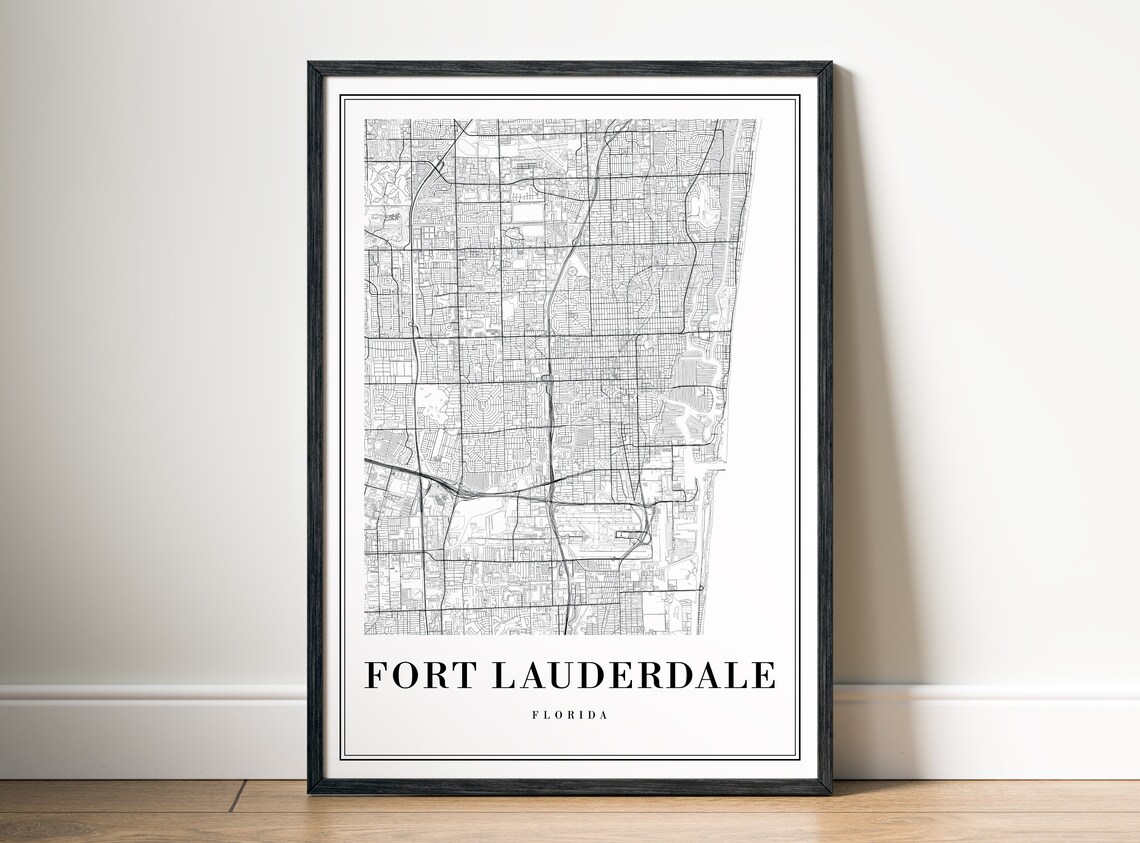 Fort Lauderdale Map Print, Black And White Sketch