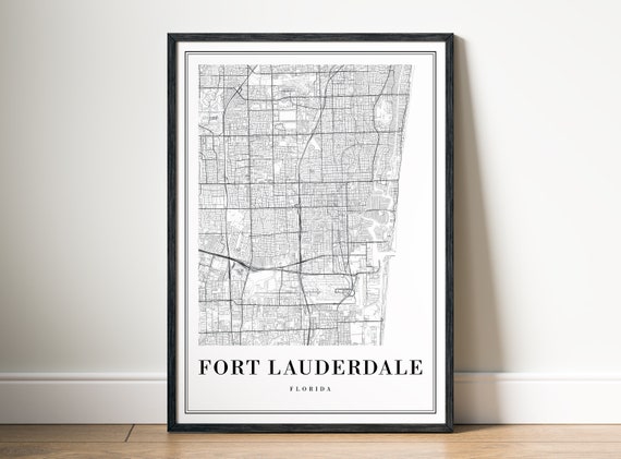 Fort Lauderdale Map Print, Black And White Sketch