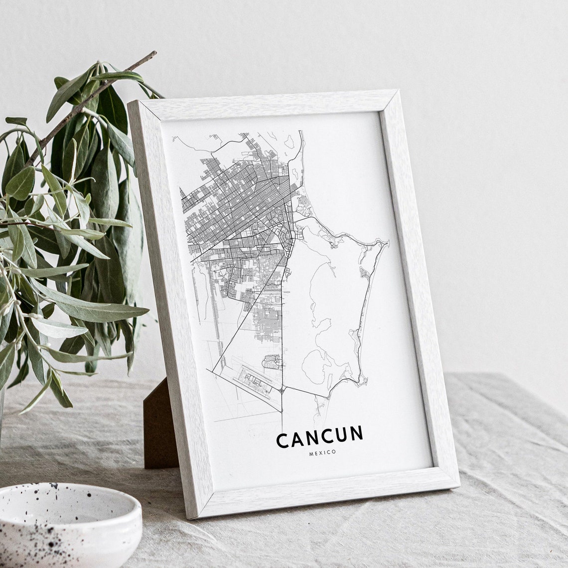 Cancun Mexico Black and White City Map Modern Minimalist Wall Art - Image 3