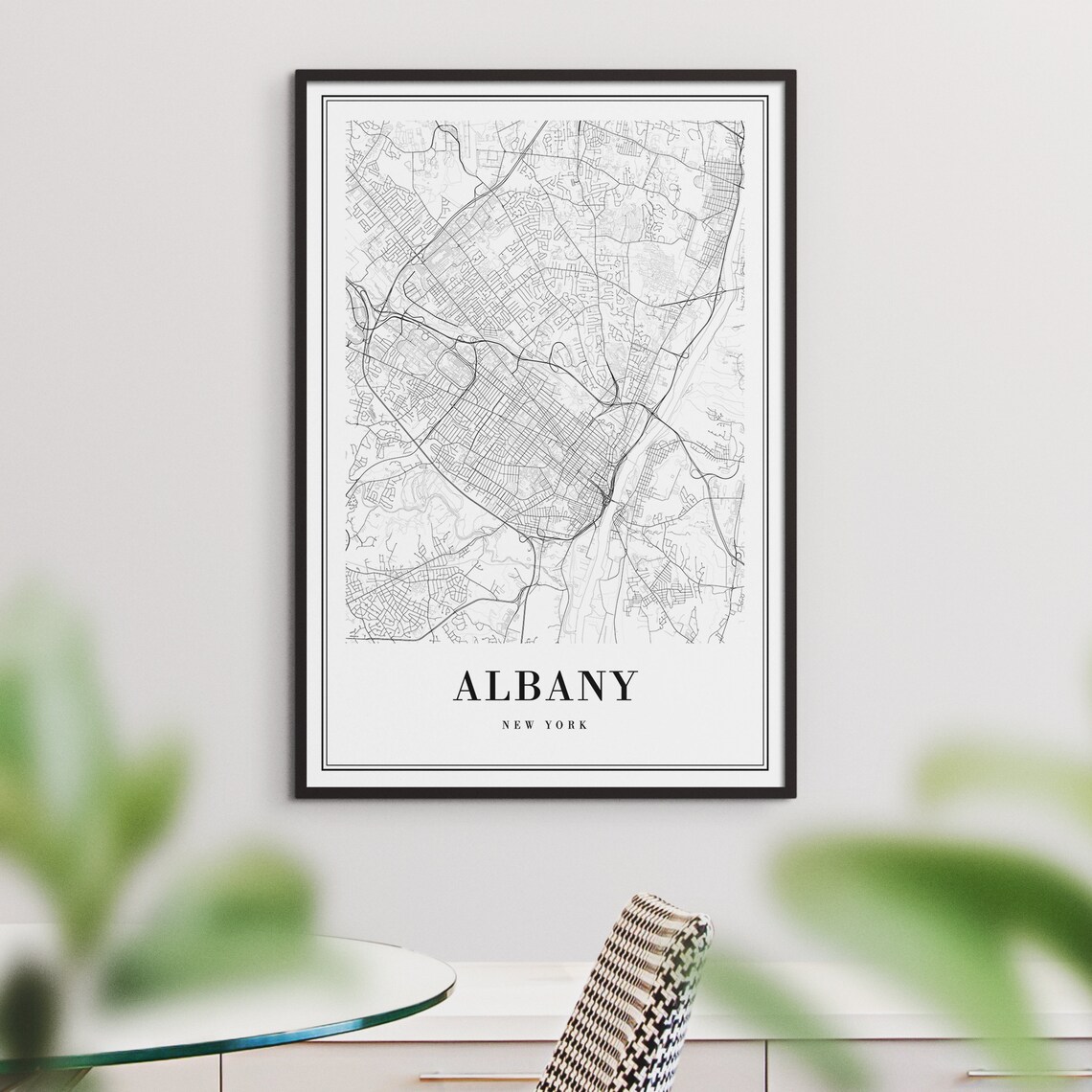Albany New York Black and White Minimalist City Map Art Poster - Image 3
