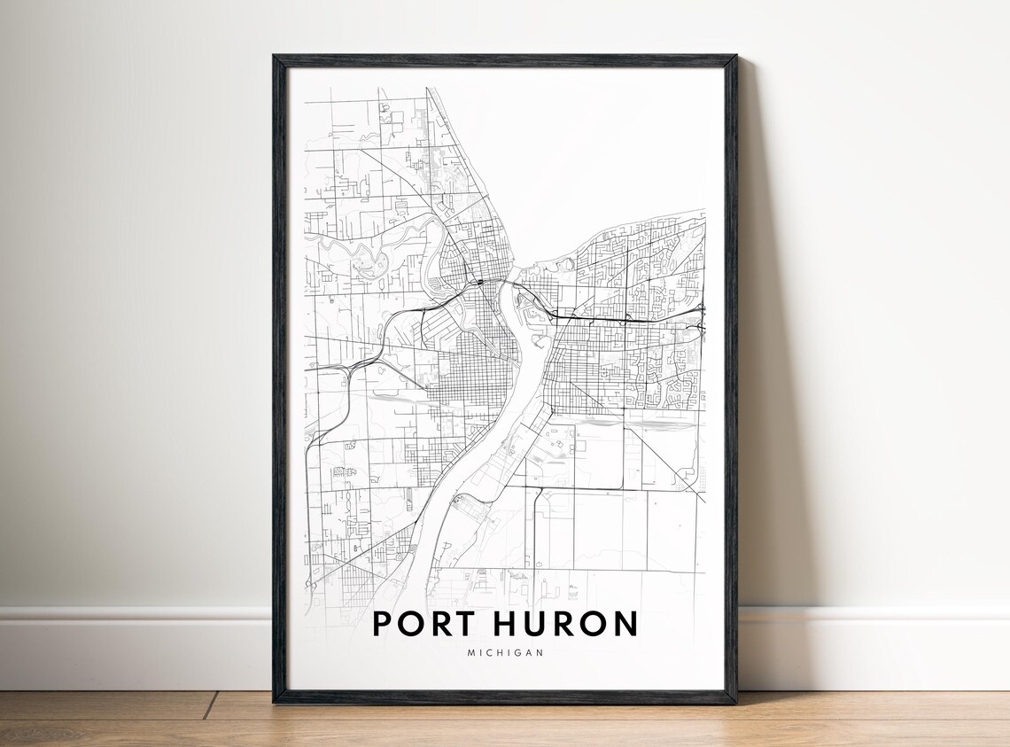 Port Huron City Map Poster Michigan Black And White Minimalistic Print