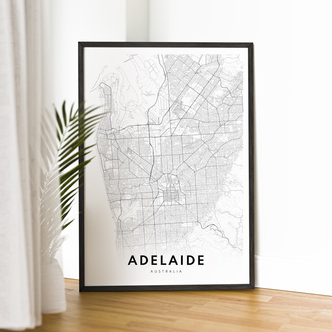 Adelaide Australia Black and White City Street Map Coastal Poster - Image 2