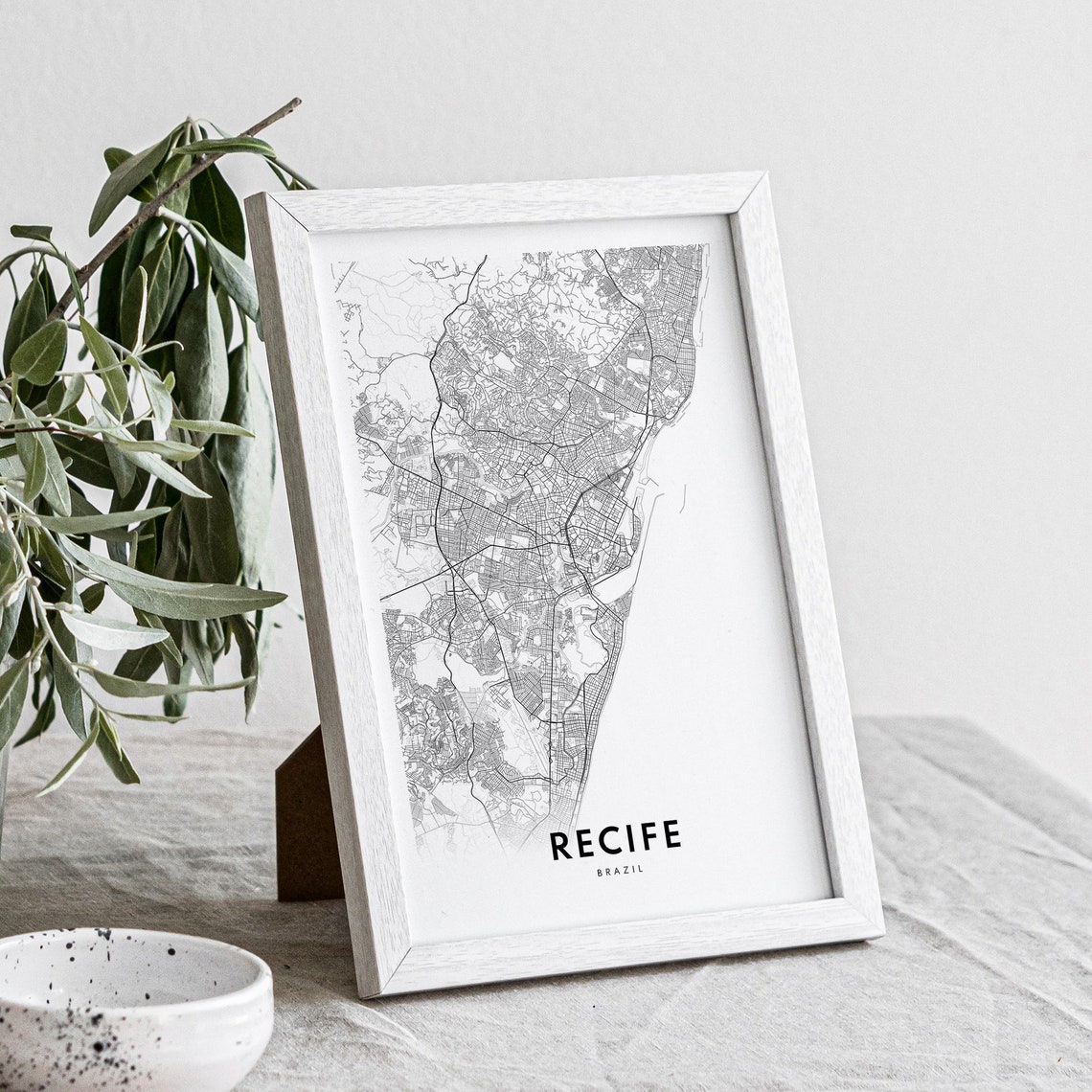 Recife Brazil City Street Map Minimal Black White Map Wall Print - Image 2