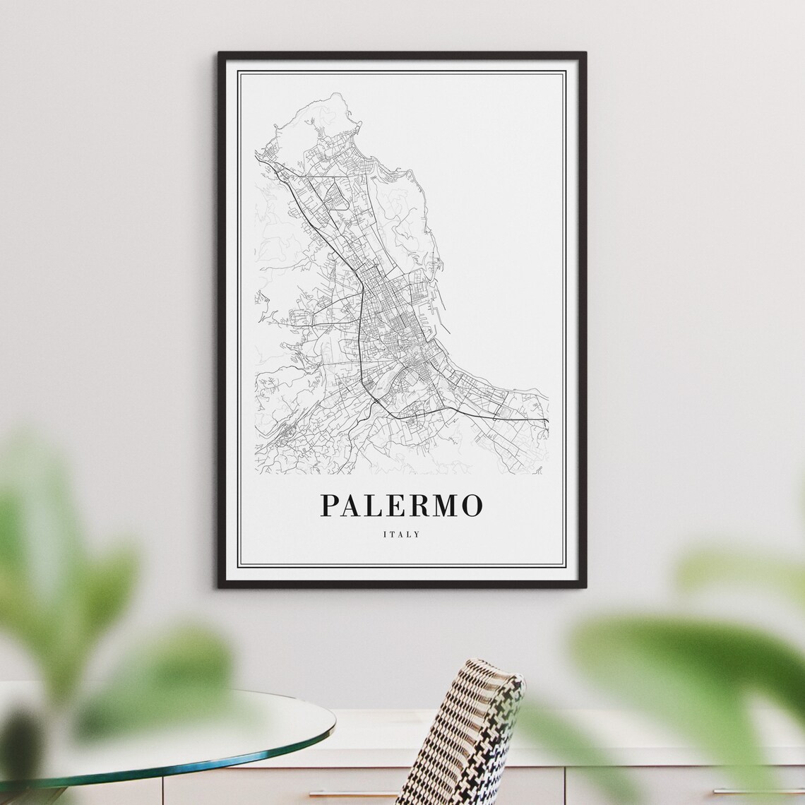 Palermo Italy Minimalist Black and White City Street Map Poster - Image 3