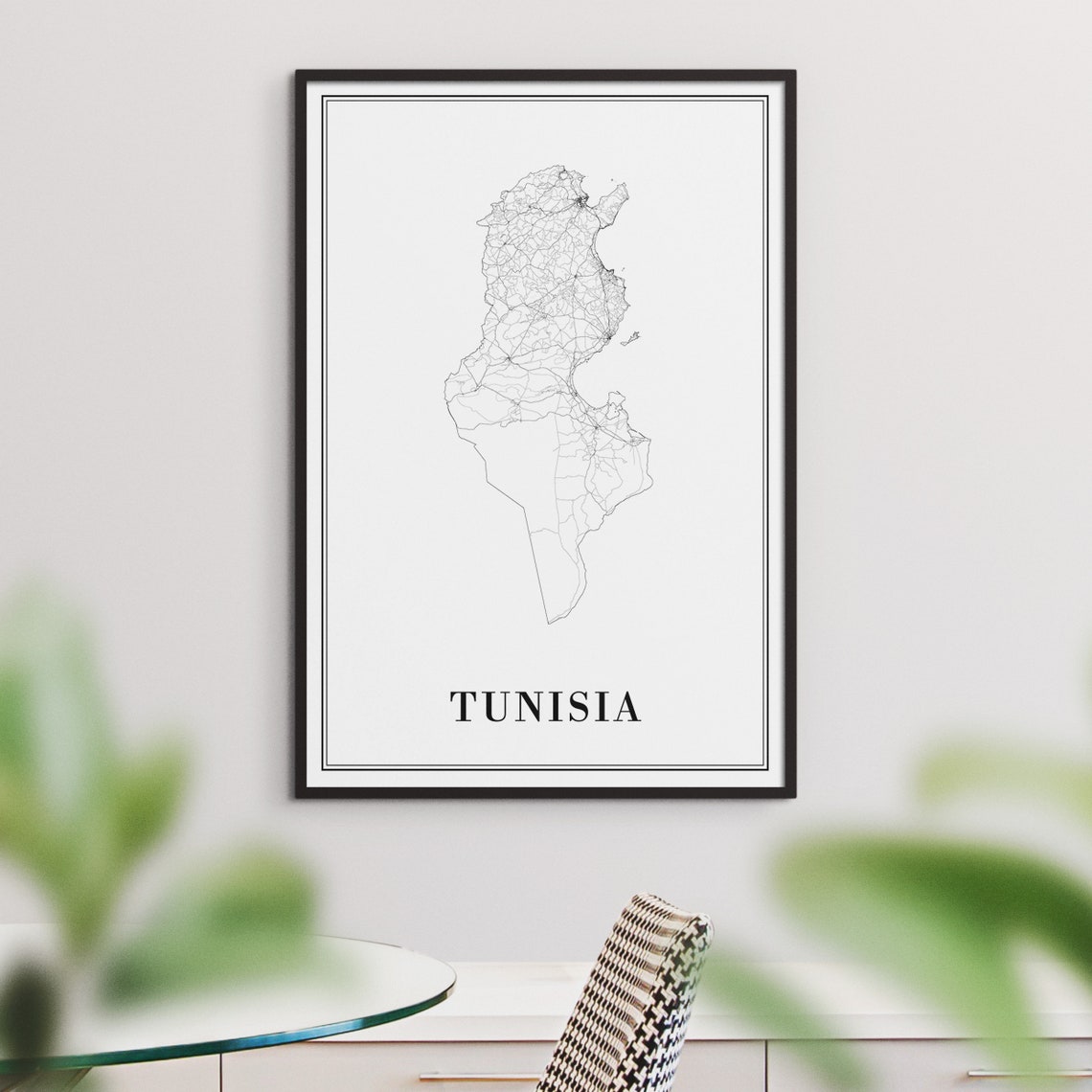Tunisia Country Minimalist Black And White Outline Map Line Art Poster - Image 3