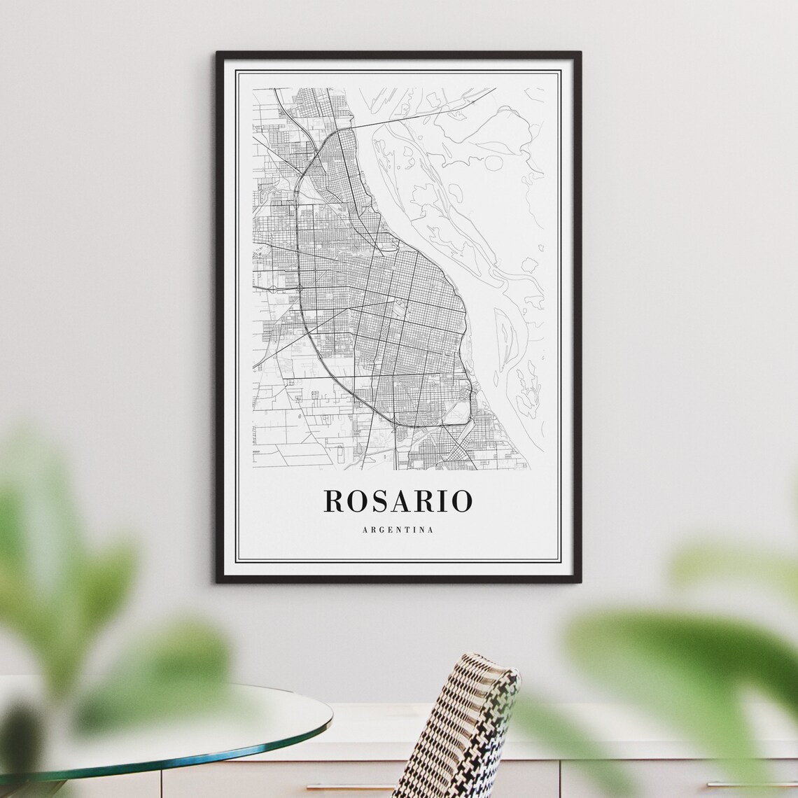 Rosario Argentina City Street Map Minimal Black White Map Wall Print - Image 3