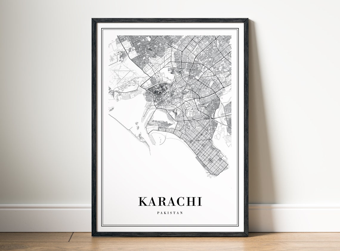 Karachi Pakistan Minimalist Black Line City Street Map Poster