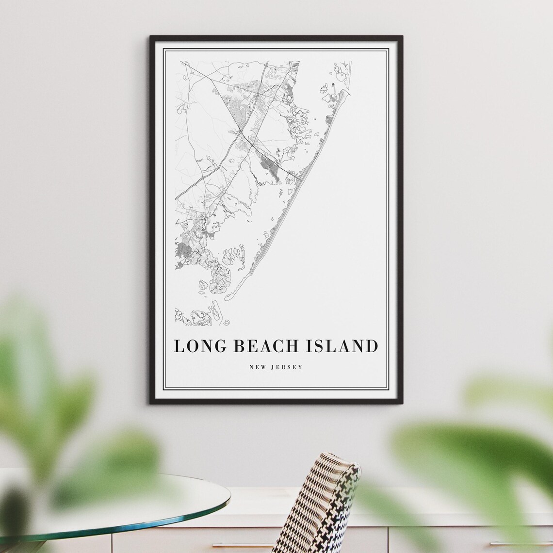 Long Beach Island NJ Map Print, Black And White - Image 3
