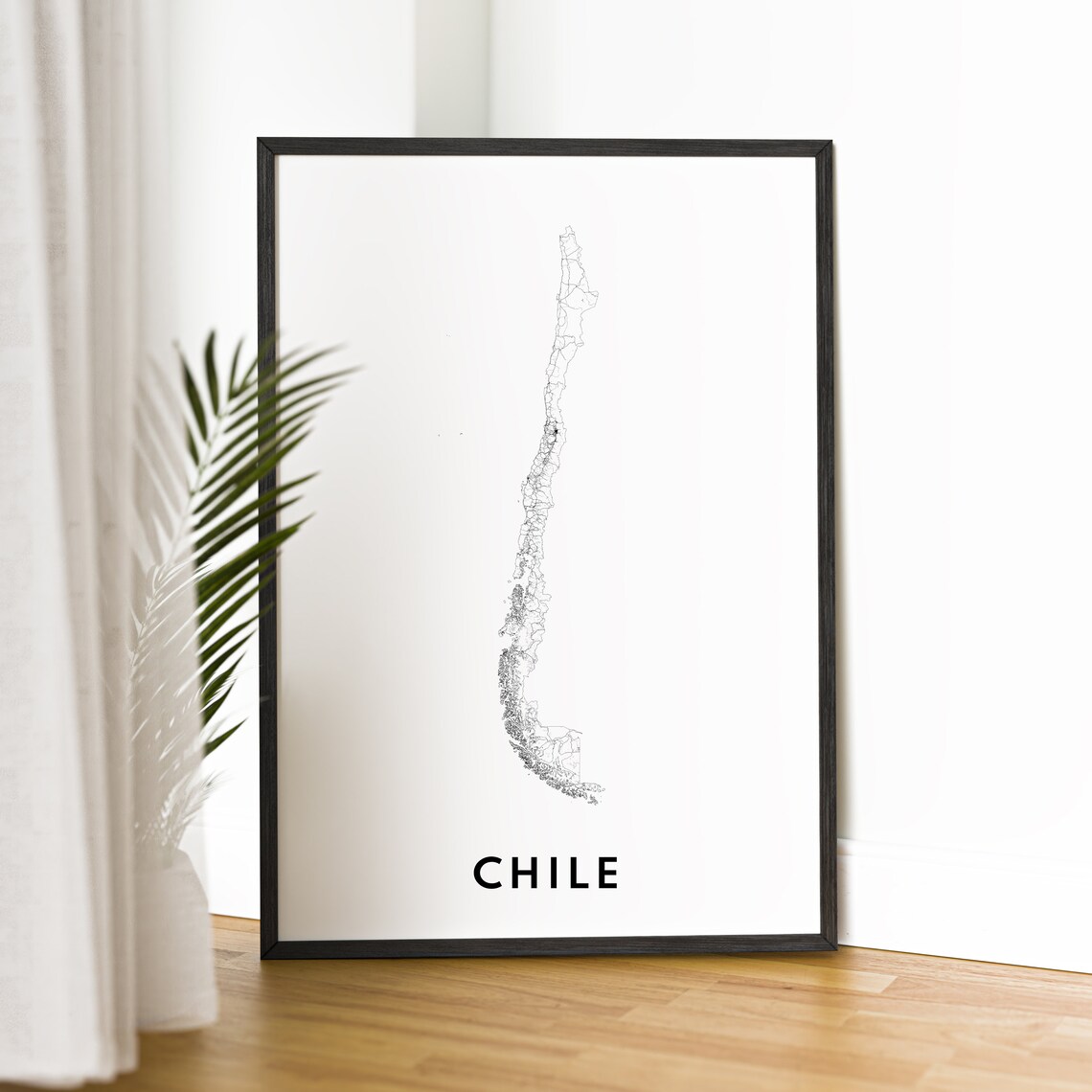 Chile Country Road Map Minimalist Line Art Black And White Wall Art - Image 2