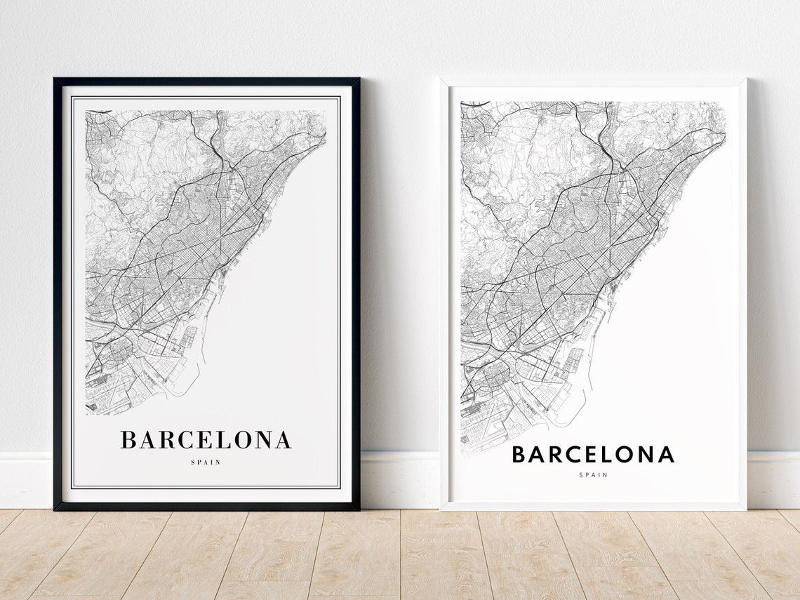 Barcelona Spain Minimalist City Street Map Black White Wall Art - Image 5