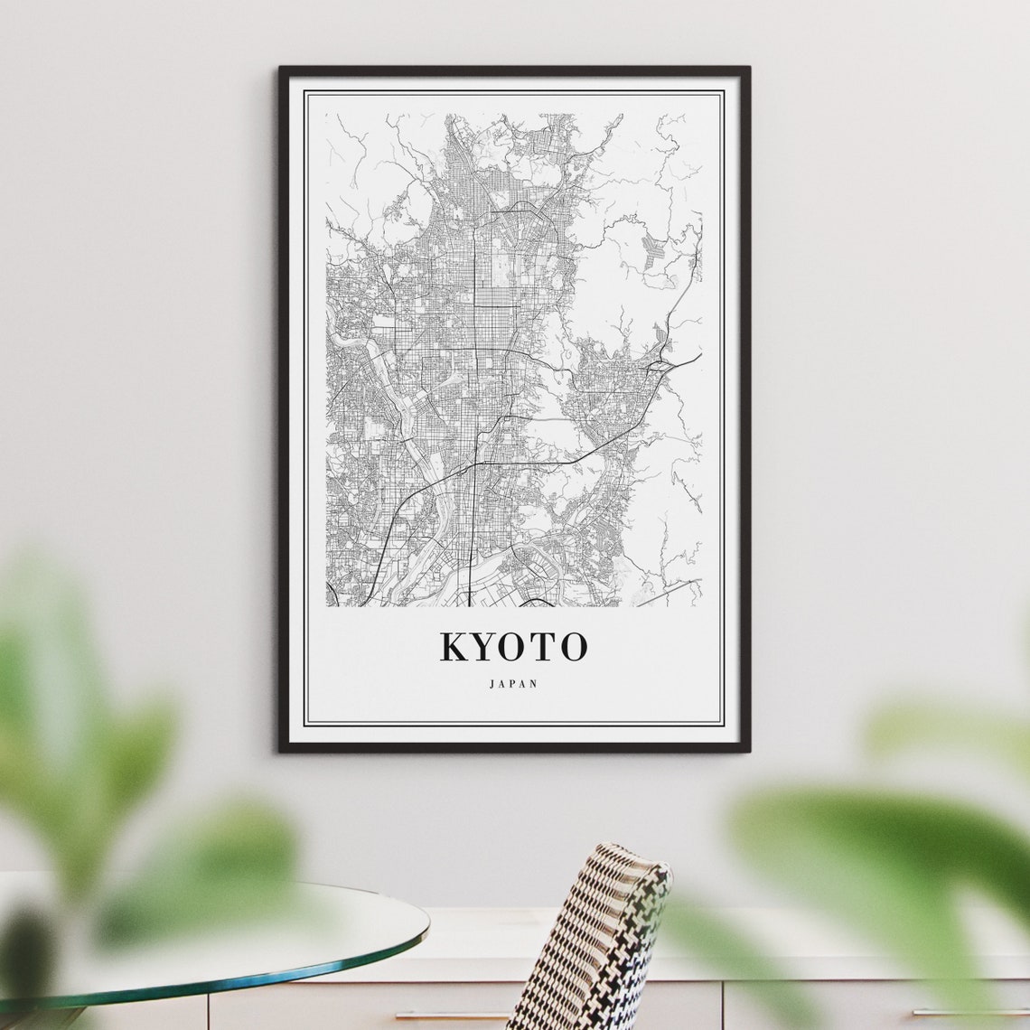 Kyoto Japan Minimalist Black And White Ancient City Street Map Poster - Image 3