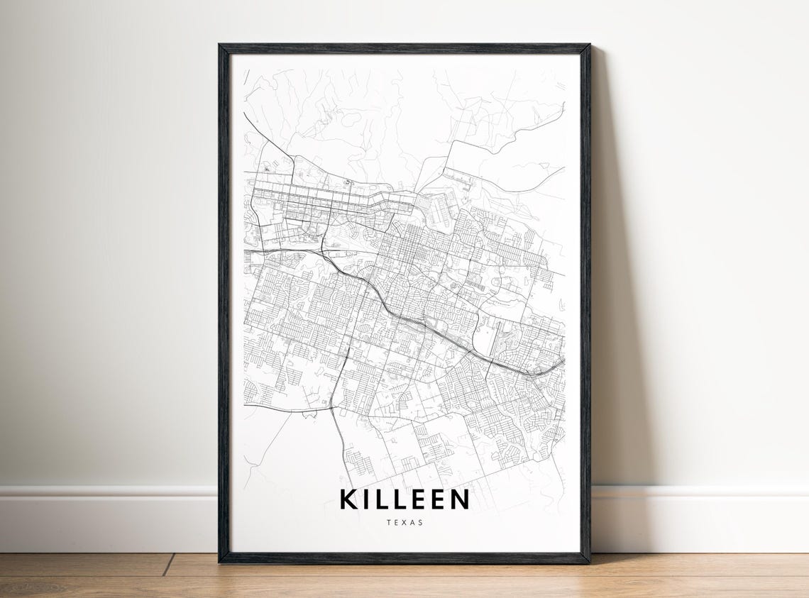 Killeen Texas Minimalist Black And White Street Grid Map Print Modern