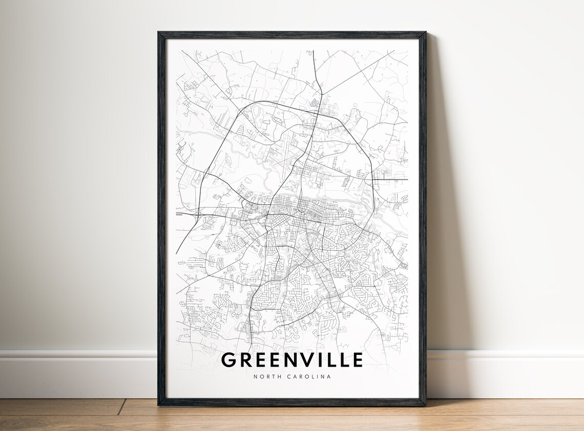 Greenville North Carolina Minimalist Black and White Map Poster