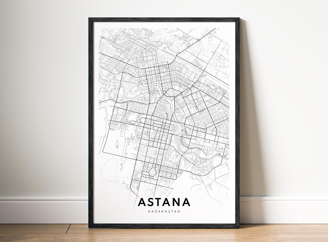 Astana City Map Poster Kazakhstan Black And White Minimalist Wall Art Modern Decor