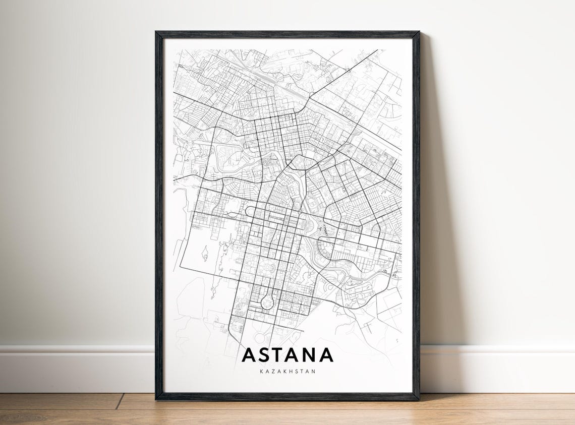 Astana Kazakhstan City Map Minimalist Black White Line Art Poster