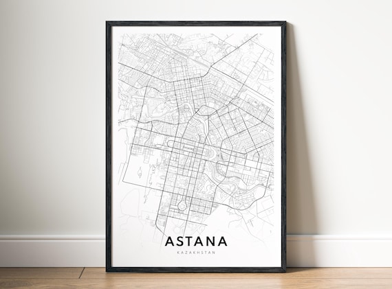 Astana City Map Poster Kazakhstan Black And White Minimalist Wall Art Modern Decor