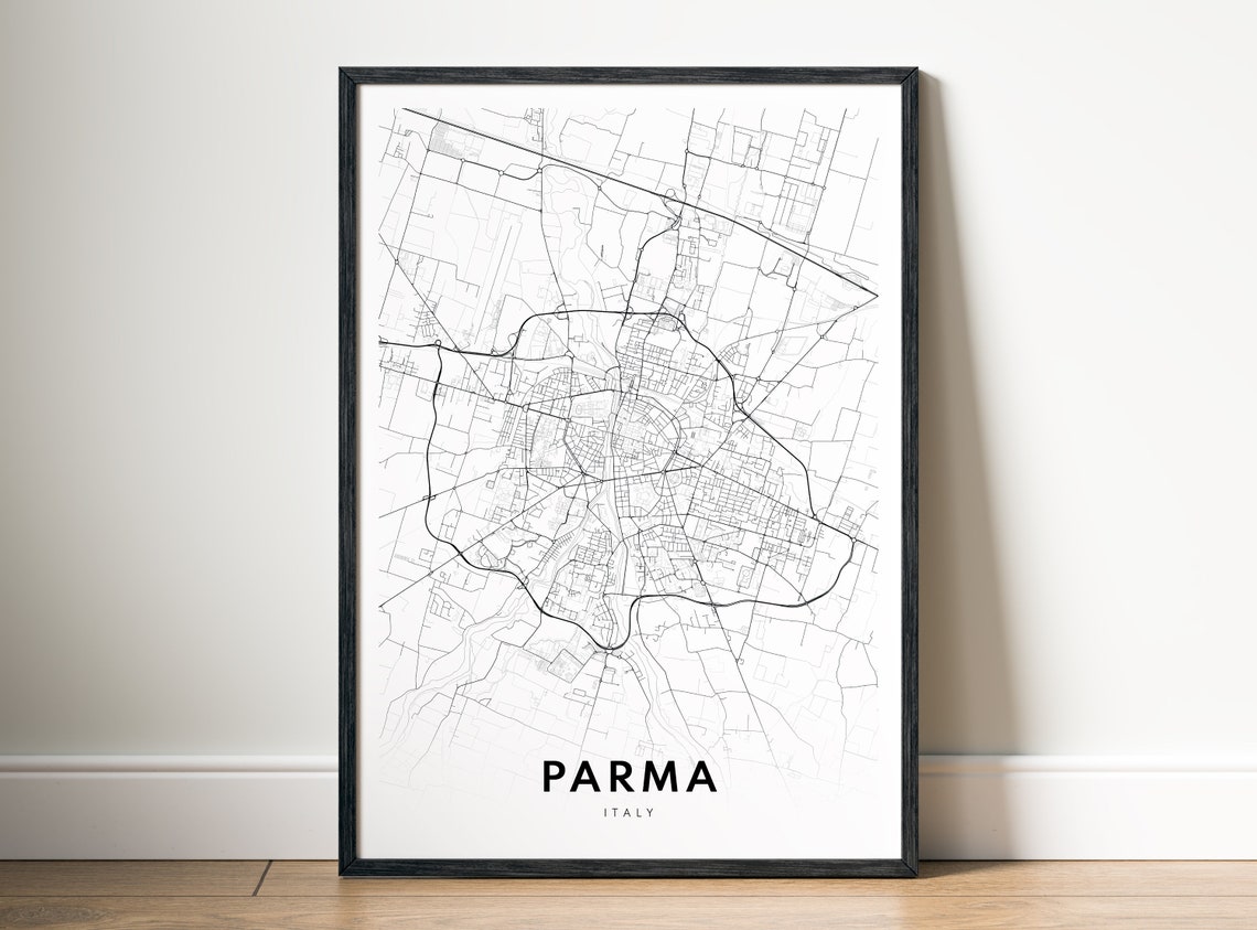 Parma Italy City Map Street Grid Minimalist Black White Art Poster