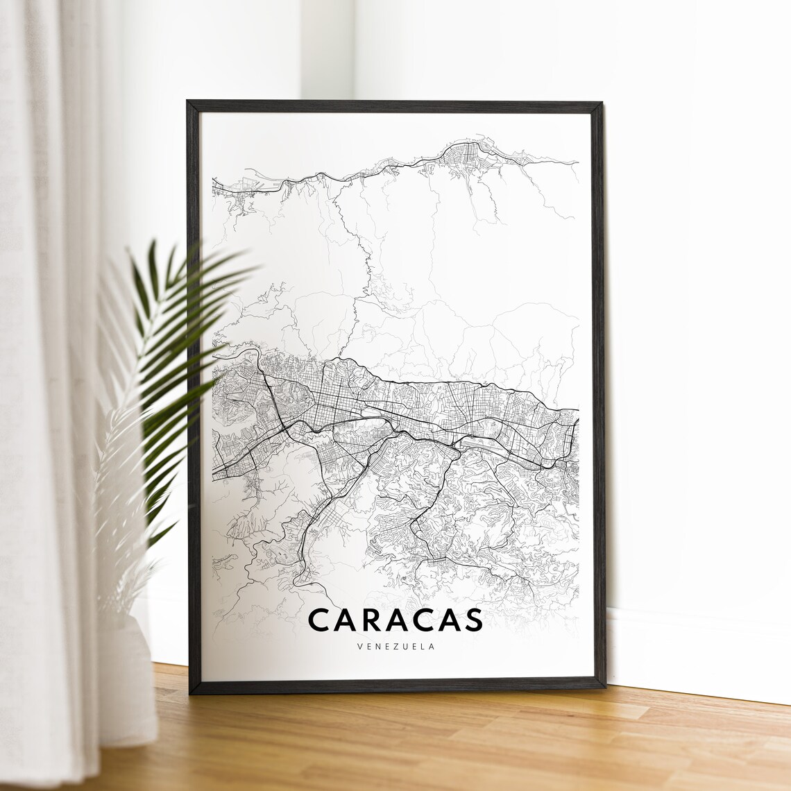 Caracas Venezuela Street Map Line Art Black and White Poster - Image 4