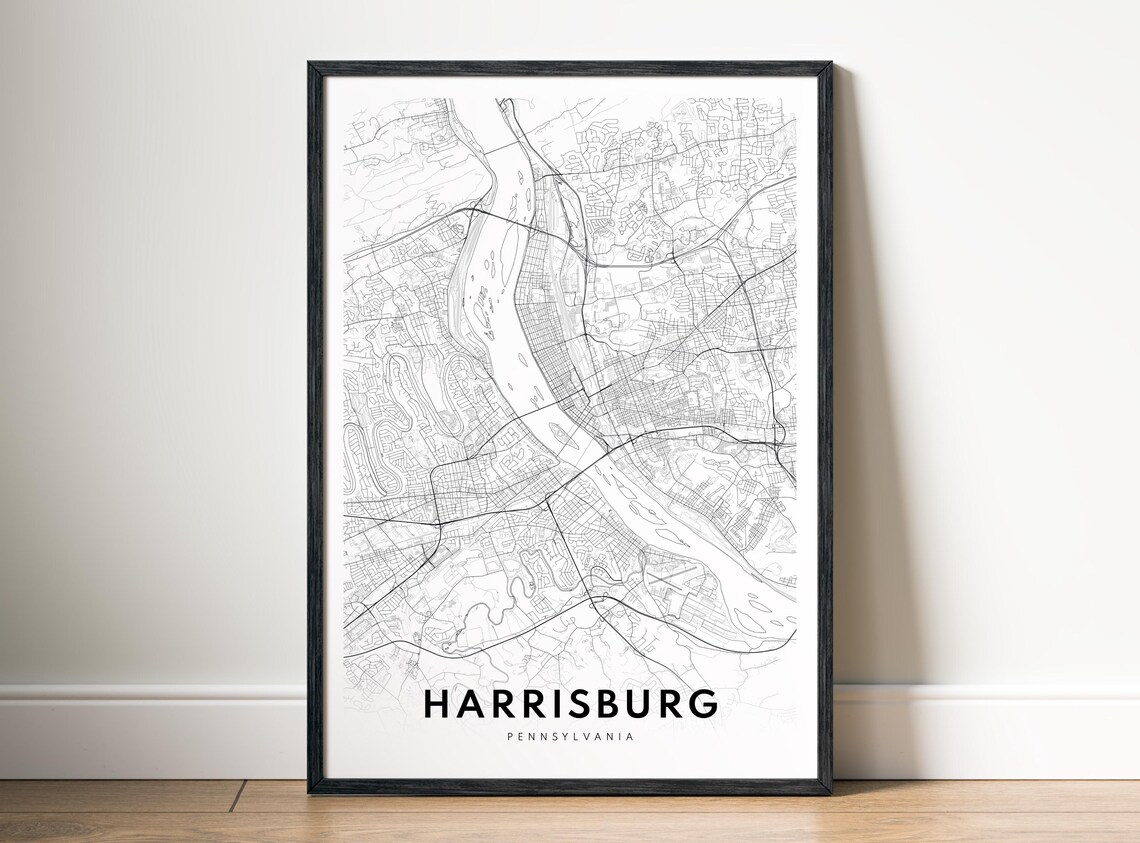 Harrisburg Pennsylvania Map Print Black And White City Poster Minimalist Wall Art