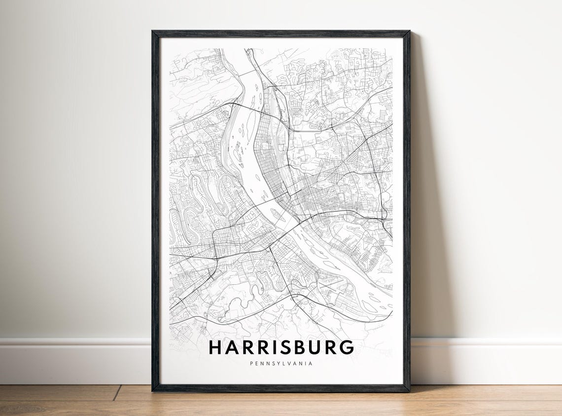 Harrisburg Pennsylvania Minimalist Black And White City Map Poster