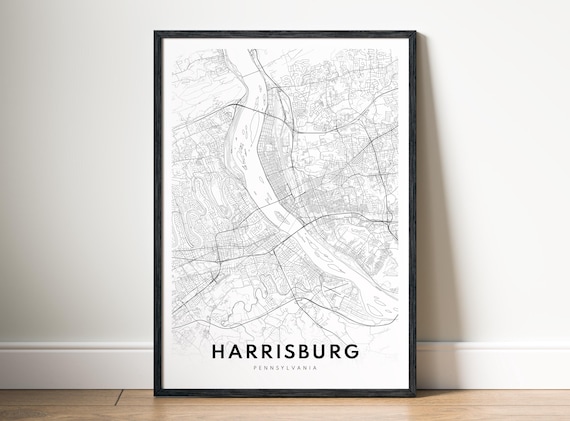 Harrisburg Pennsylvania Map Print Black And White City Poster Minimalist Wall Art