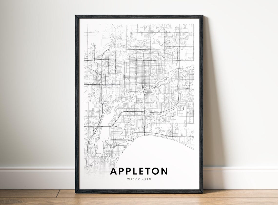 Appleton Wisconsin Black And White Minimalist City Map Line Art Poster
