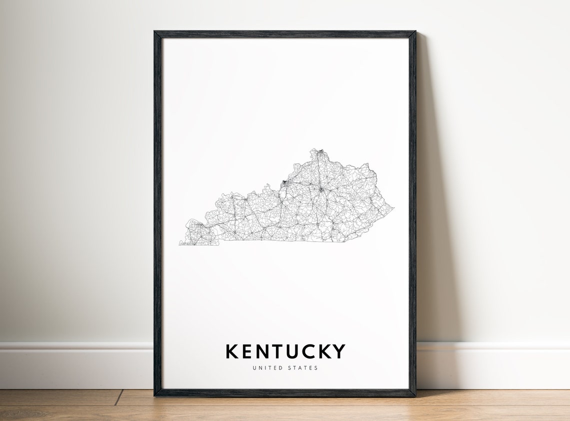 Kentucky State Road Map Minimalist Black White Line Art Poster - Image 5