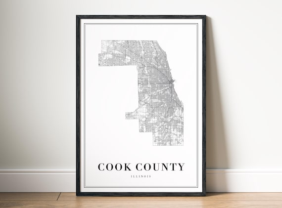 Cook County Il Map Print Illinois Poster Black And White Wall Art