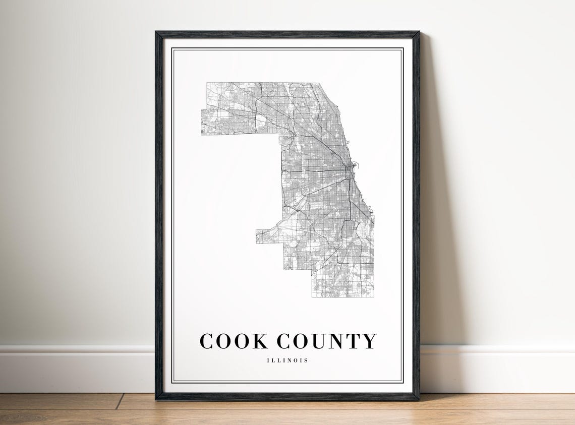 Cook County Illinois Black And White County Map Minimalist Poster