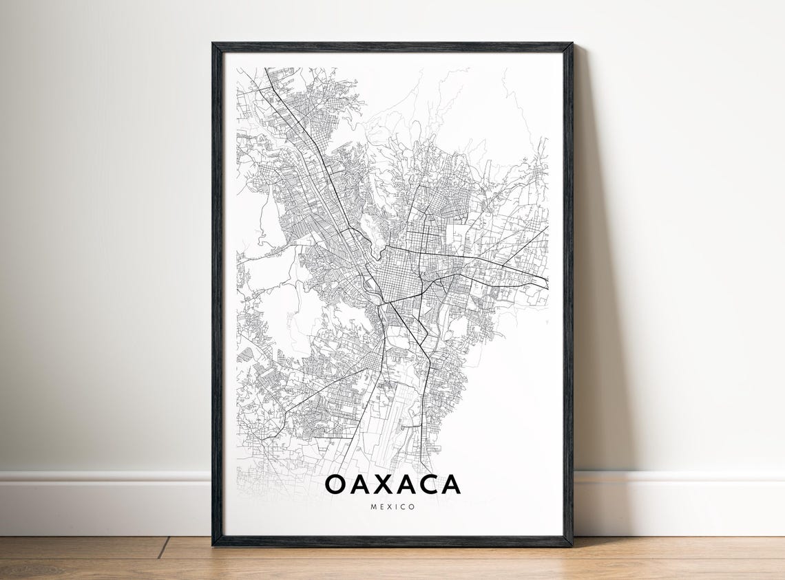 Oaxaca Mexico City Street Map Minimalist Black White Poster Decor