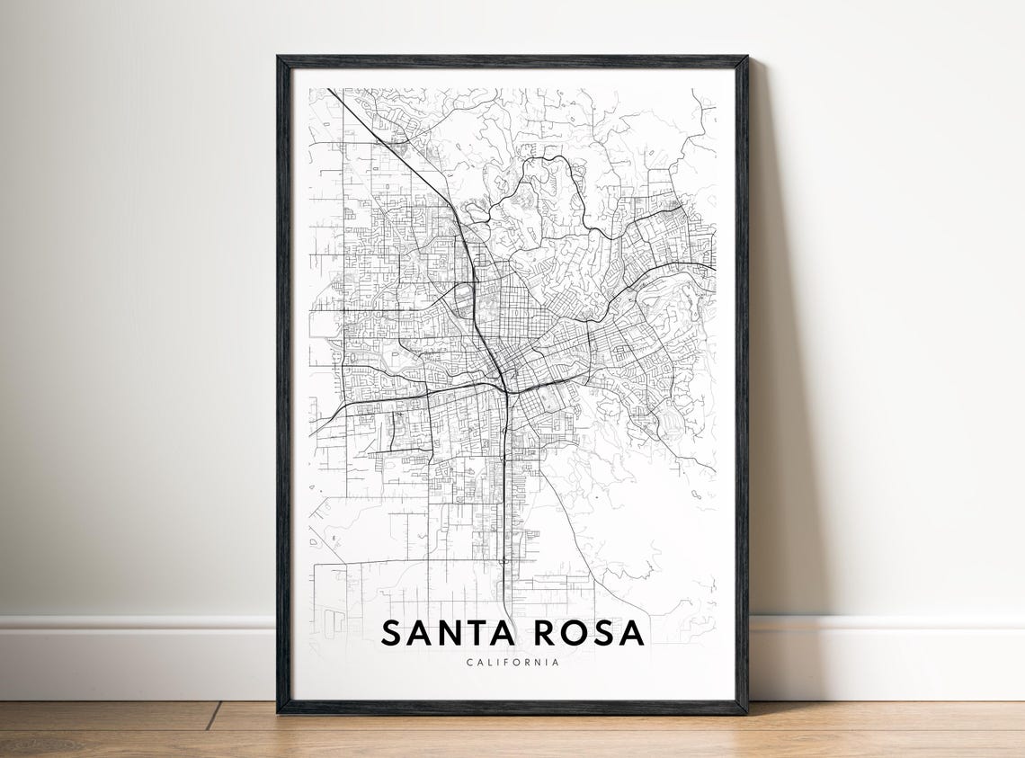 Santa Rosa California Minimalist Black And White City Map Poster