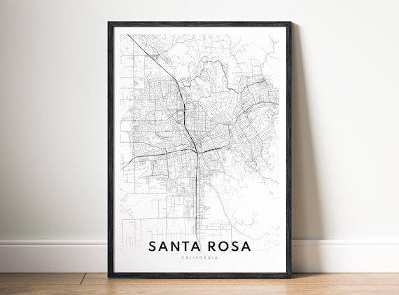 Santa Rosa California Minimalist Black And White City Map Poster