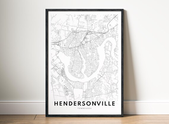 Hendersonville Tn City Map Poster Tennessee Black And White Print