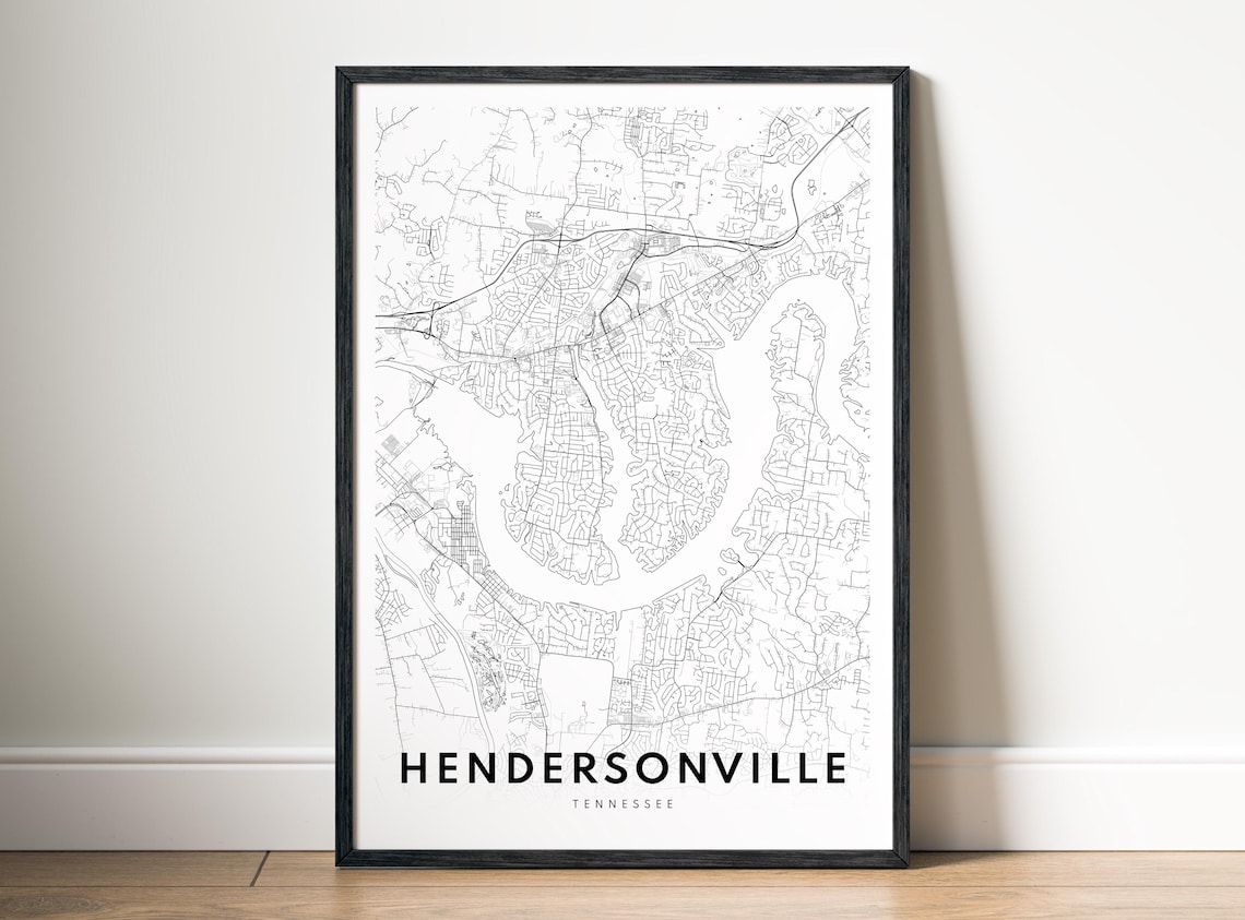 Hendersonville Tennessee City Map Minimalist Black White Poster