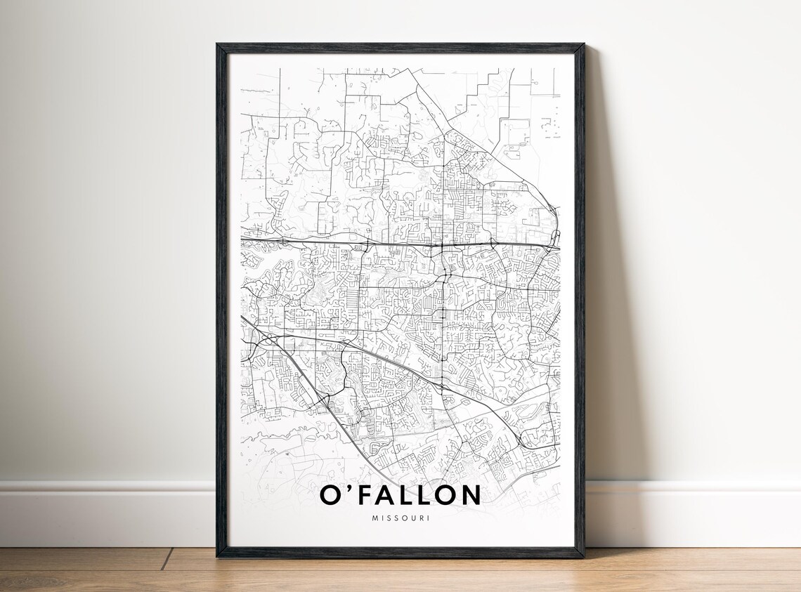 Ofallon Missouri Map Print Black And White City Poster Minimalist Wall Art