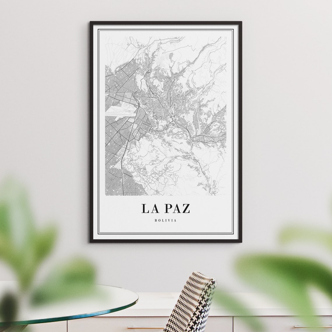 La Paz Bolivia Minimalist Black And White Street Map Line Art Poster - Image 3