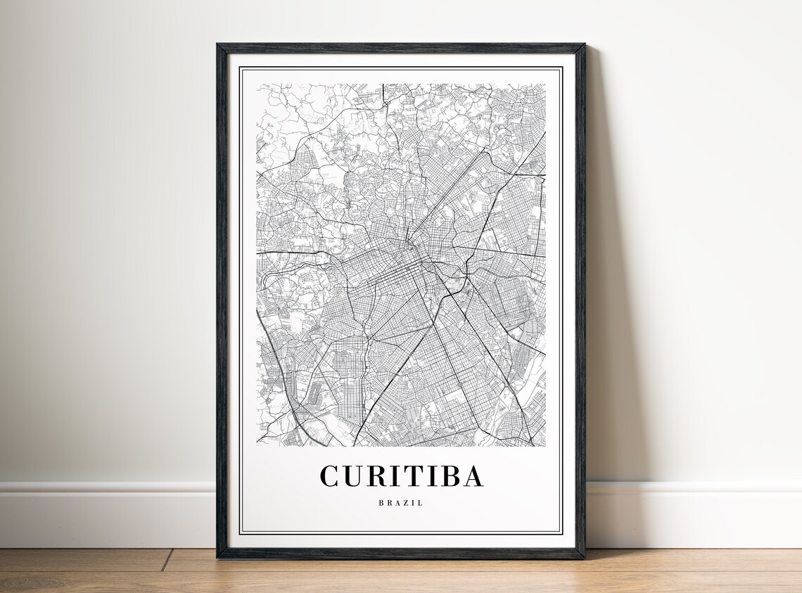 Curitiba Brazil Minimalist Black and White City Street Map Poster - Image 5