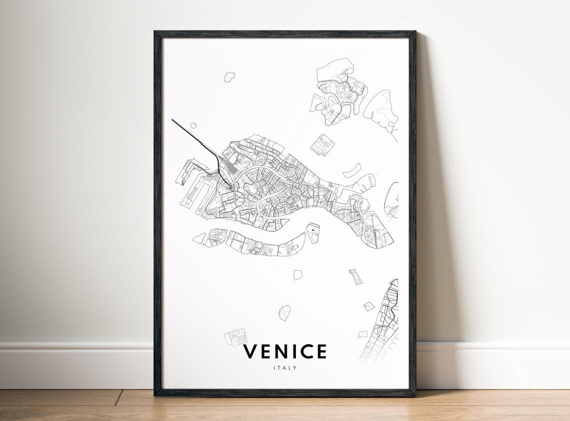 Venice Italy Map Print Minimalist Black And White Poster