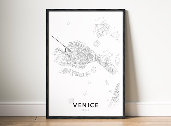 Venice Italy Map Print Minimalist Black And White Poster