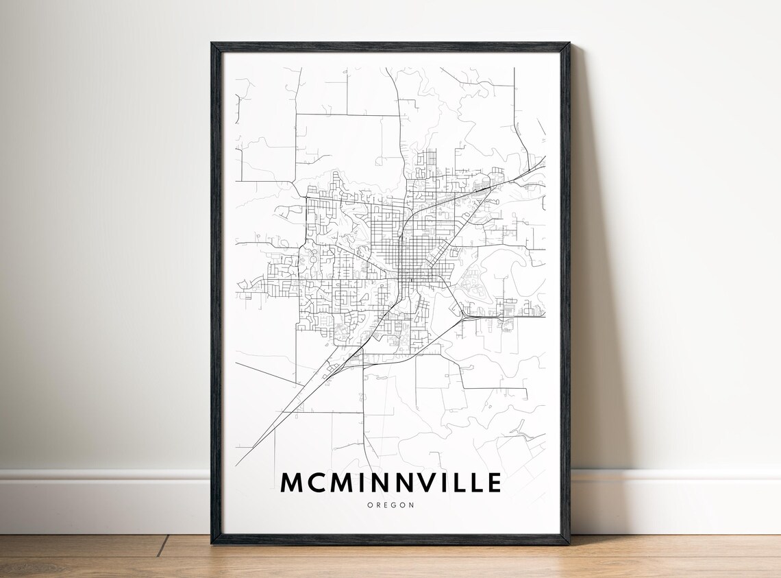 Mcminnville Map Print Oregon Poster Black And White Art Sketch