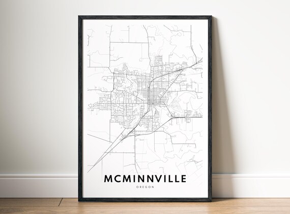 Mcminnville Map Print Oregon Poster Black And White Art Sketch