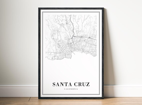 Santa Cruz Ca Map Poster Minimalistic Black And White Print