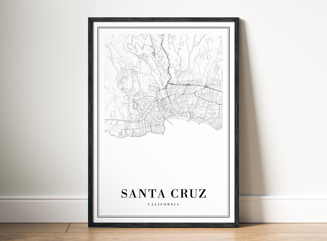 Santa Cruz Ca Map Poster Minimalistic Black And White Print