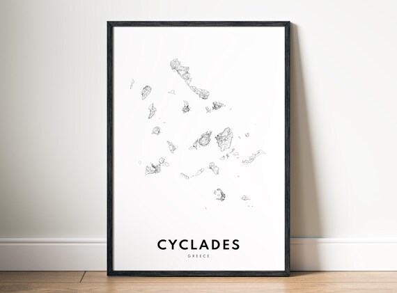 Cyclades Map Poster Greece Black And White Minimalistic