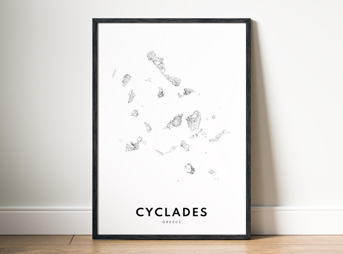 Cyclades Map Poster Greece Black And White Minimalistic