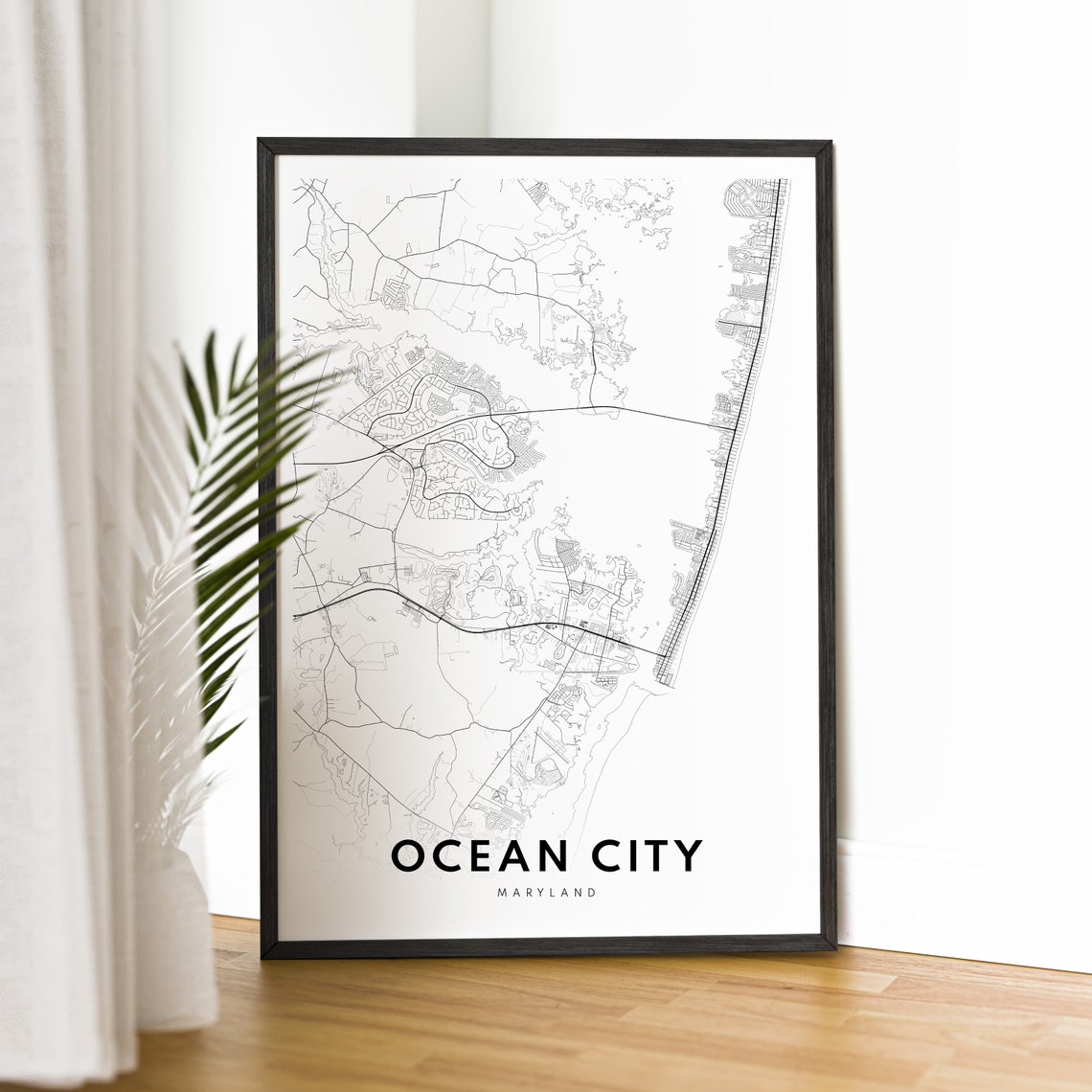 Ocean City Maryland Coastal Street Map Minimal Line Art Print - Image 2