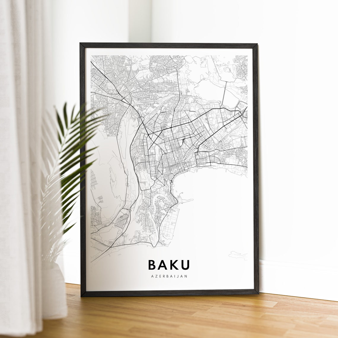 Baku Map Print Baku Azerbaijan Map Poster Baku Map Black And White Map Wall Art Baku Sketch Map Poster - Image 2