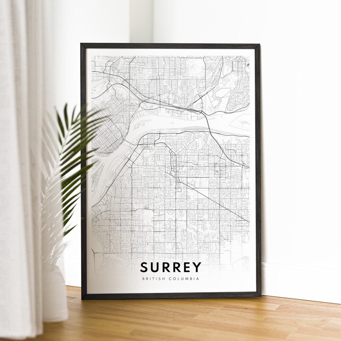 Surrey British Columbia Minimalist Black and White City Map Poster - Image 2