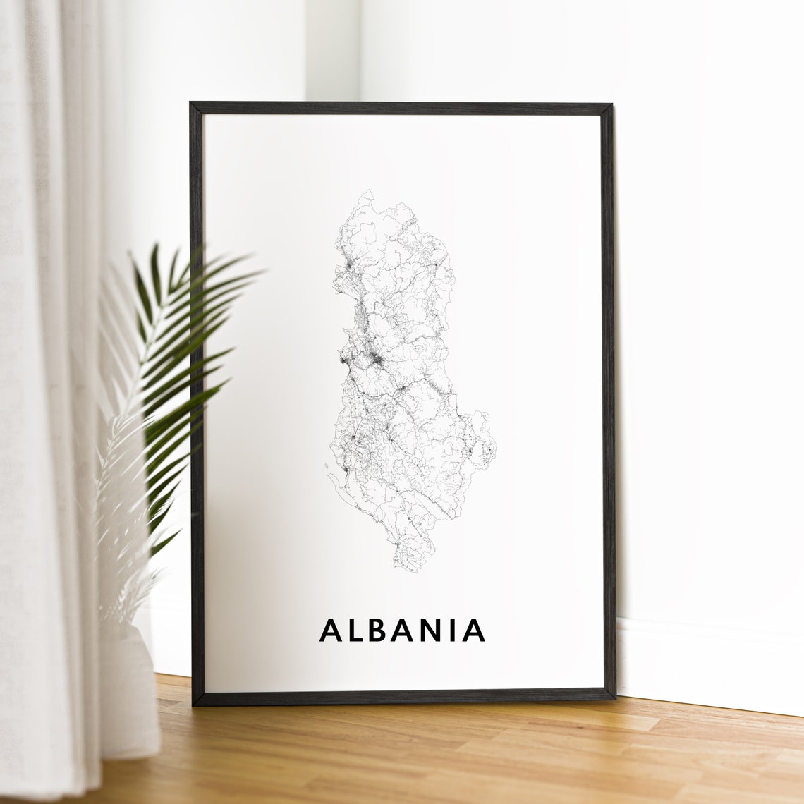 Albania Country Road Map Minimalist Black And White Wall Art - Image 2