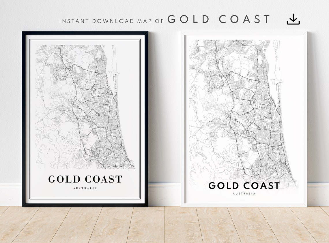 Minimalist Gold Coast Australia Black and White Street Map Poster - Image 5